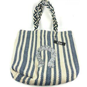 Circus Sam Edelman Cooper Tote Bag‎ Blue Anchor Cotton Strip Horseshoe Purse New